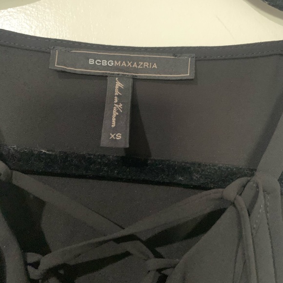 BCBGMaxAzria Chiffon Lace Up Black Sleeveless Top - Picture 5 of 5